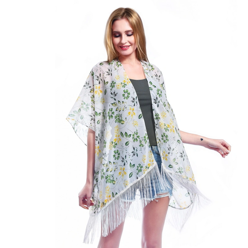 Wholesale Custom Ladies Summer Chiffon Poncho with Tassels