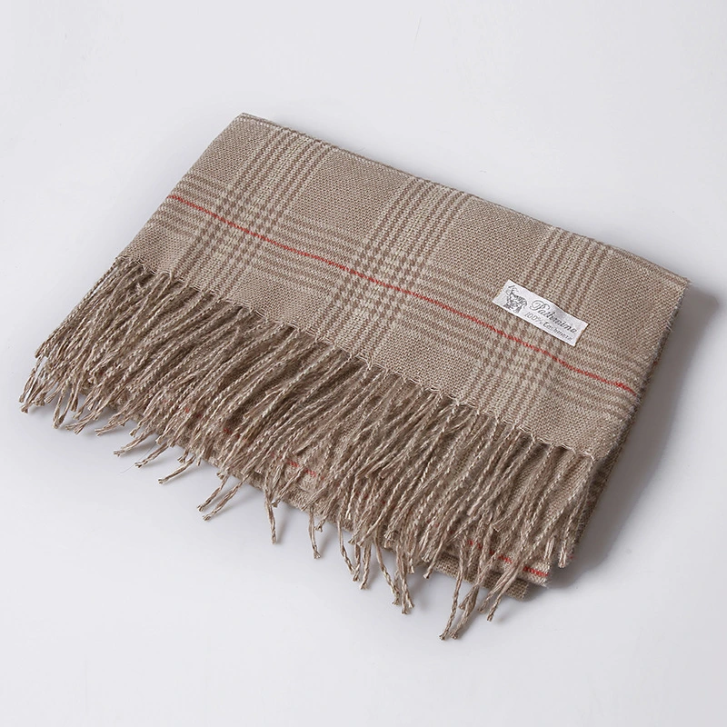 Striped Plaid Cashmere Scarf Women&prime;s New Autumn and Winter Bristle Thickened Warm Tassel Shawl Gift Scarf