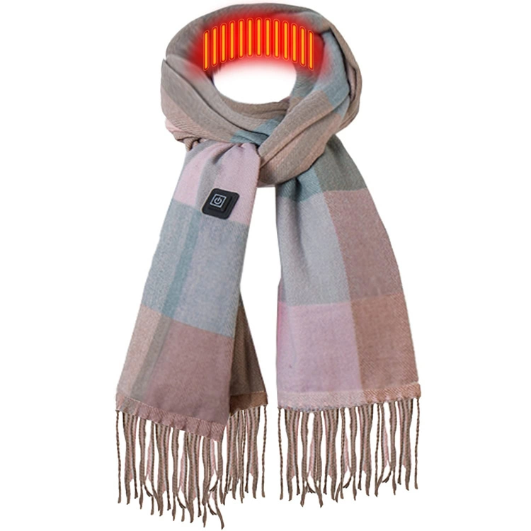 USB Rechargeable Women&prime;s Fashion Long Neck Scarfs Warm Grid Heated Scarf