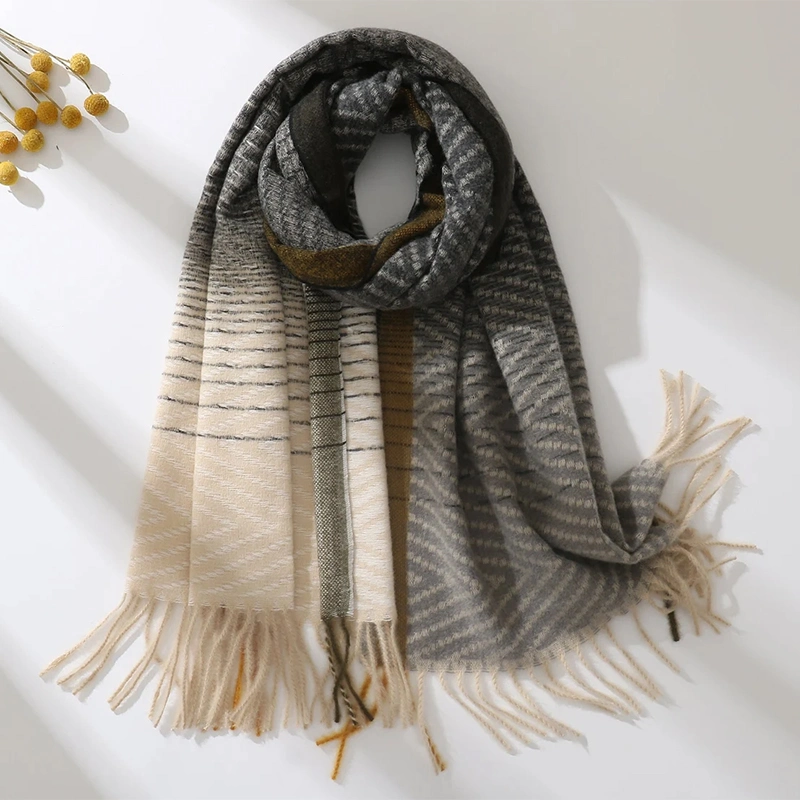 Gradient Cashmere Feel Think Winter Shawl Fringe Brush Scarf Christmas Gift for Her