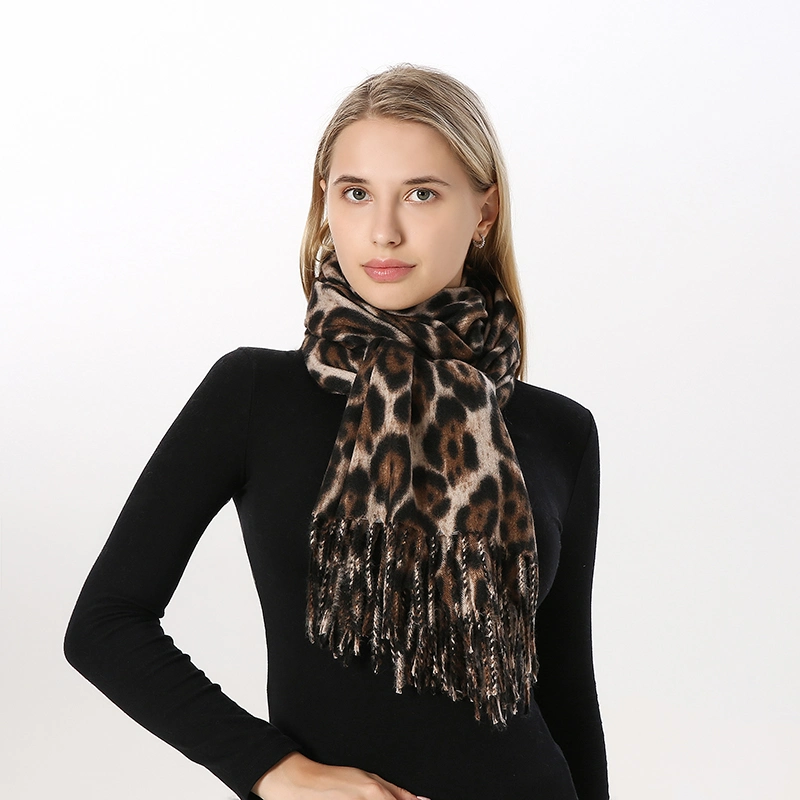 Wholesale Leopard Printed Oblong Scarf with Fringe for Ladies