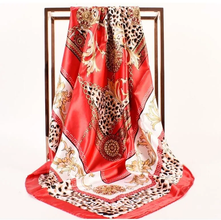 Autumn Winter New 90cm Square Leopard Print Chain Women&prime; S Fashion Satin Scarves
