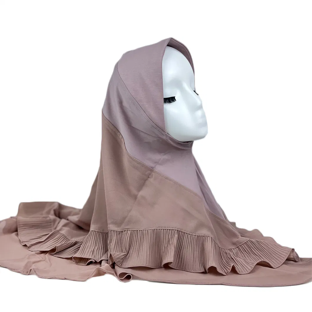 Bilayer Chiffon Skin-Friendly Muslim Head Scarf with Ruffled Women Foulard Hijab