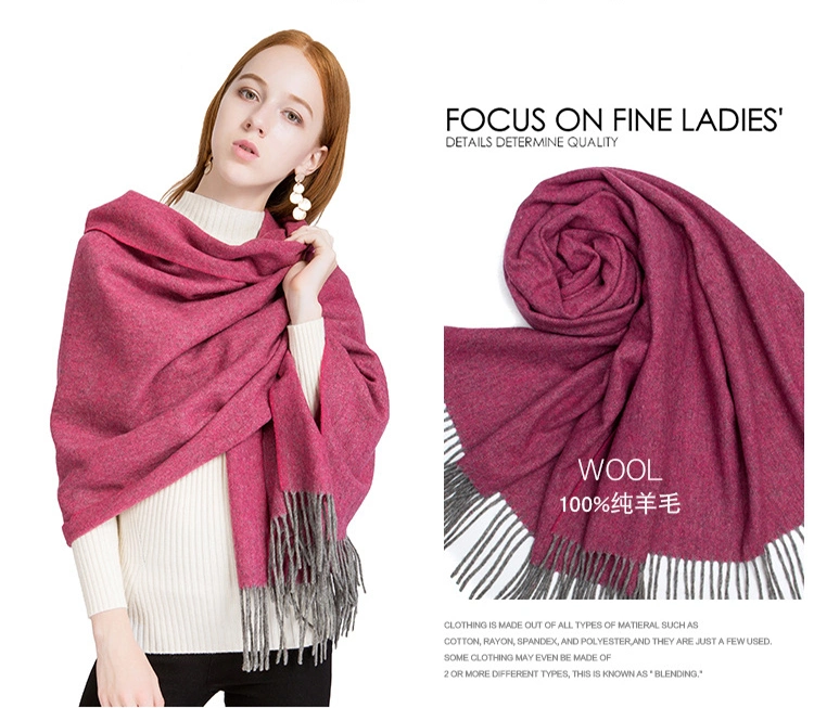 High Quality Warm 100% Wool Scarf Solid Color Skin-Friendly Women&prime;s Wool Shawl