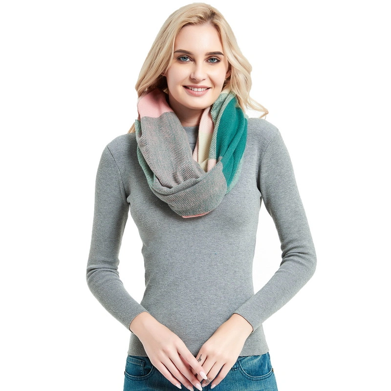 Wholesale Plaid Knitted Infinity Scarf with Pocket for Women