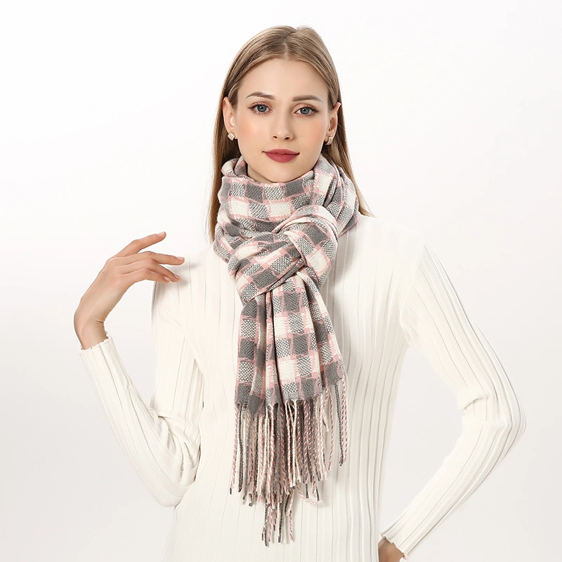 Women&prime; S Stylish Long Tartan Checked Scarf Wrap with Fringe