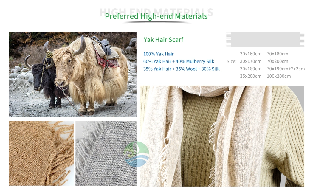 Multifunctional 100% Yak Hair Velvet Plain Natural Color Wrap Shawl Scarf