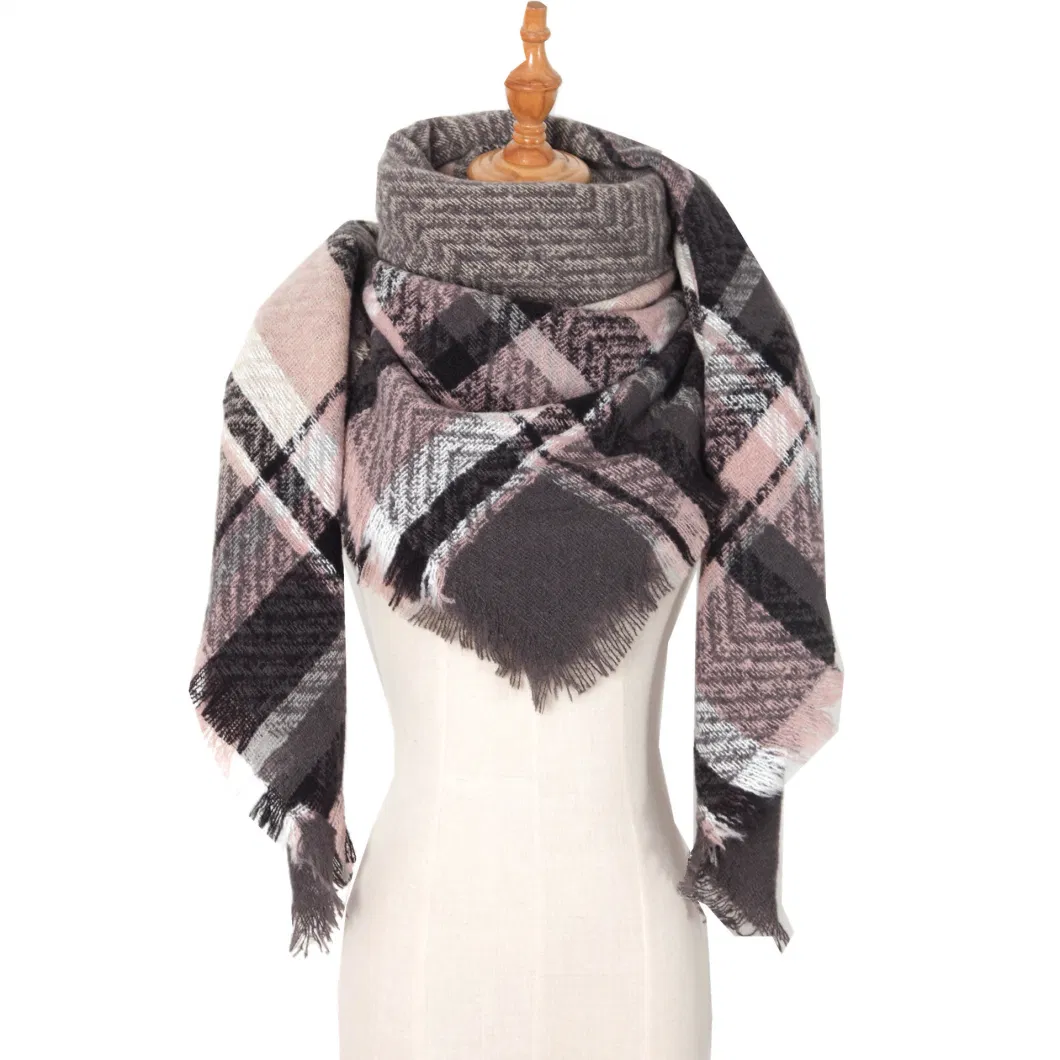Plaid Chunky Large Wrap Shawl Warm&Soft Classic Blanket Tassel Scarves for Women