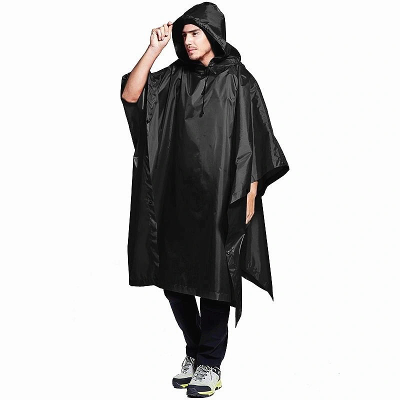 Mens Long Hooded Safety Rain Jacket Waterproof Raincoat Poncho