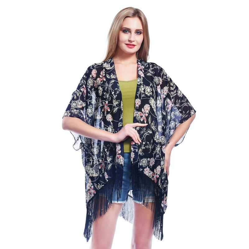 Wholesale Custom Ladies Summer Chiffon Poncho with Tassels