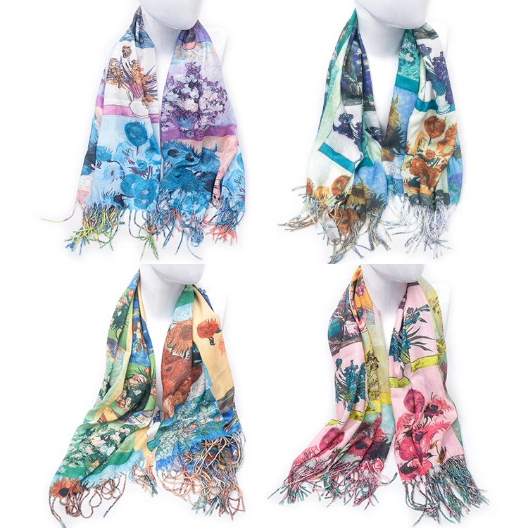 Lightweight Floral Flower Spring Large Wrap Shawls Oversized Cape Tassel Scarf Linen Scarves