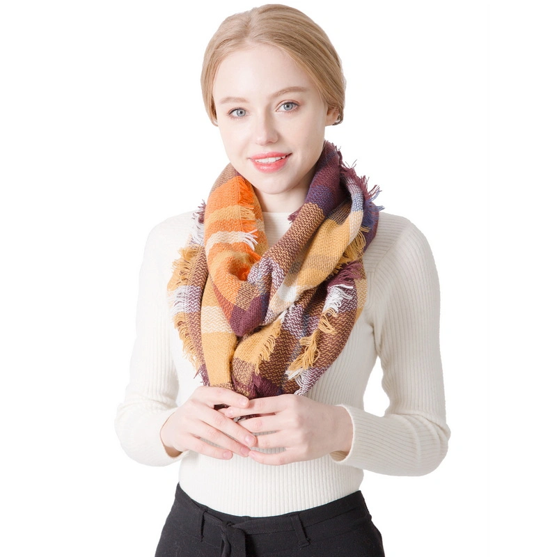 Hot Sale Custom Stylish Women Plaid Knitted Infinity Scarf