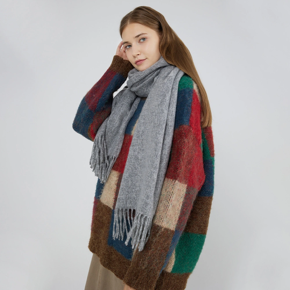 Personalized Texture Tassel Solid Color New Europe and Imitation Cashmere Warm Scarf