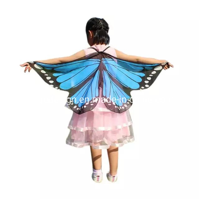 Kid Wider Wing Halloween Party Wraps Costumes Cape Dress Accessory Print Chiffon Polyester Butterfly Shawls for Dancing Cosplay