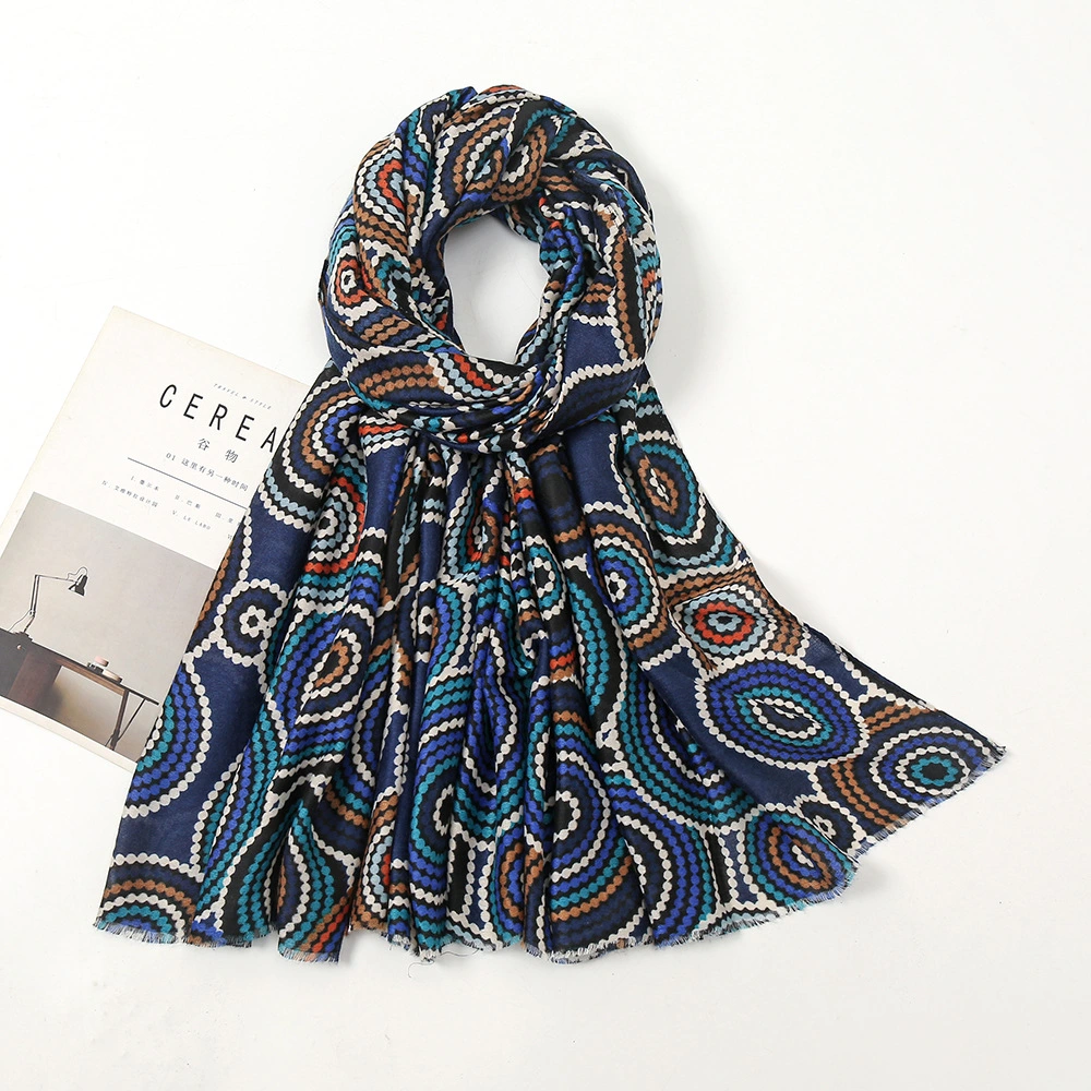 Wishes Scarf Concentric Circle Abstract Print Warm Scarf Retro Turban Ladies Casual Sun Shawl