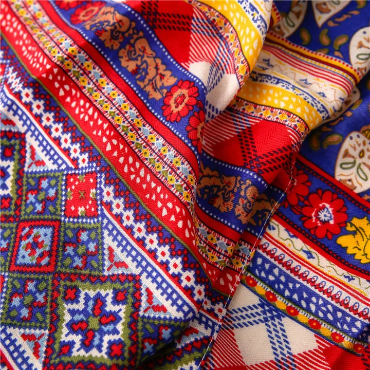 Bohemian Ethnic Printing Scarf Boho Patchwork Prints Shawl Macrame Lace Tassels Autumn Hijab Geometry Cotton Feeling Twill Scarf for Women