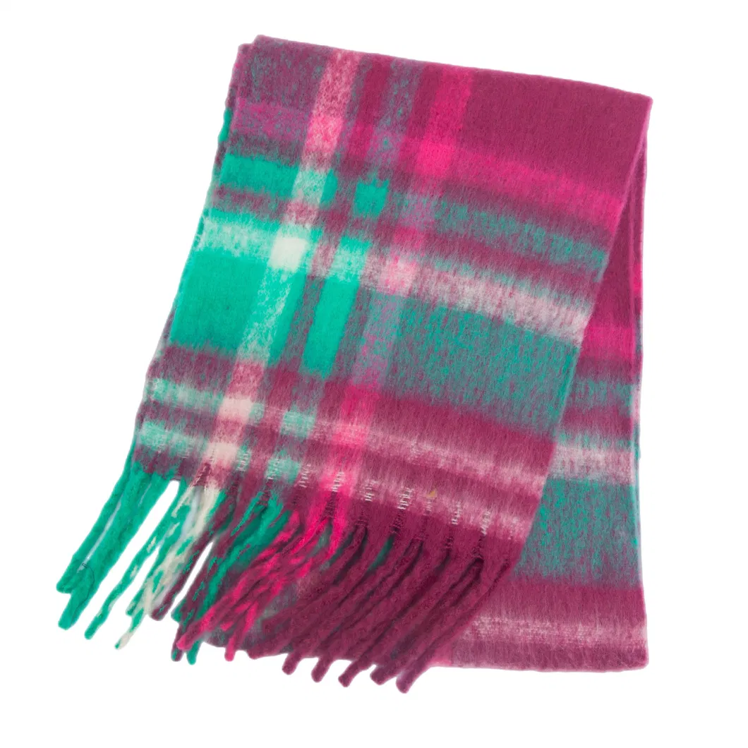 Wholesale Winter Thermal Knitted Colorful Plaid Wool Scarf Thick Women Cashmere Shawl Scarf