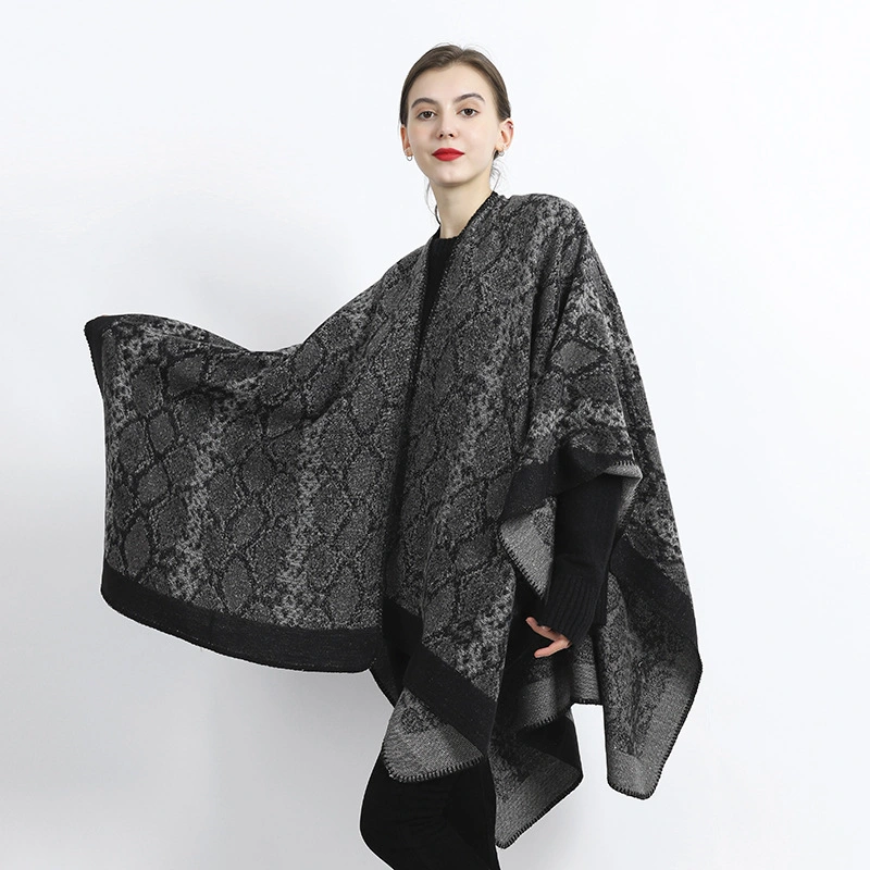 Fashion Vintage Geometric Knitting Pattern Winter Thick Warm Women Woven Poncho Shawls