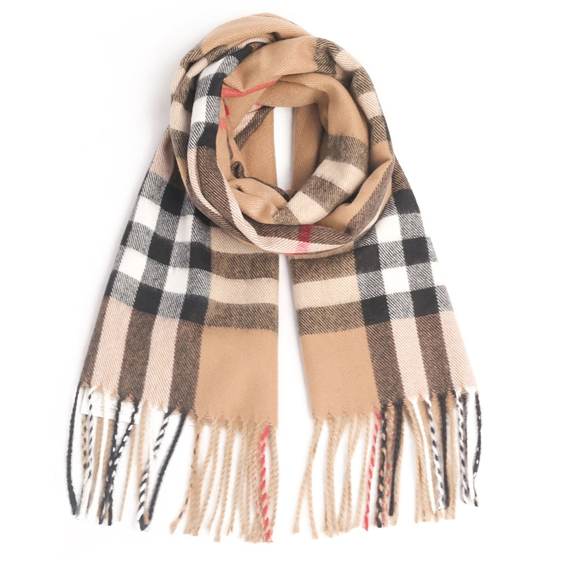 Wholesale Stylish Womens Long Plaid Checked Scarf with Tassel