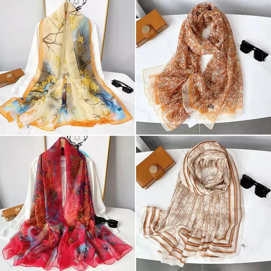 New Fashion Silk Designer Scarves Spring Summer Women Branded Long Silk Scarf