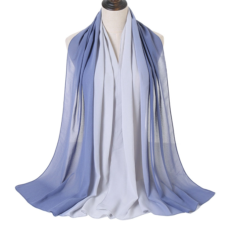 Double Loop Wraps Gradient Ombre Bonnet Hijab Chiffon Muslim Shawls