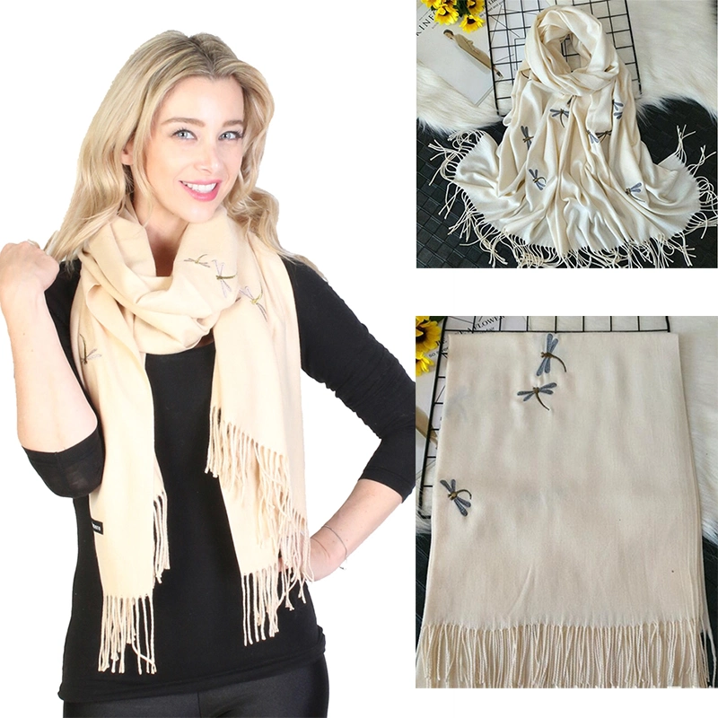 Embroidered Cashmere Scarf Shawl Thickened Long Fringed Scarf