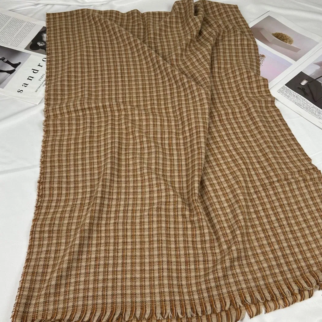 Yellow Checked Cashmere Long Winter Warm Wool Shawl Scarves for Men Women