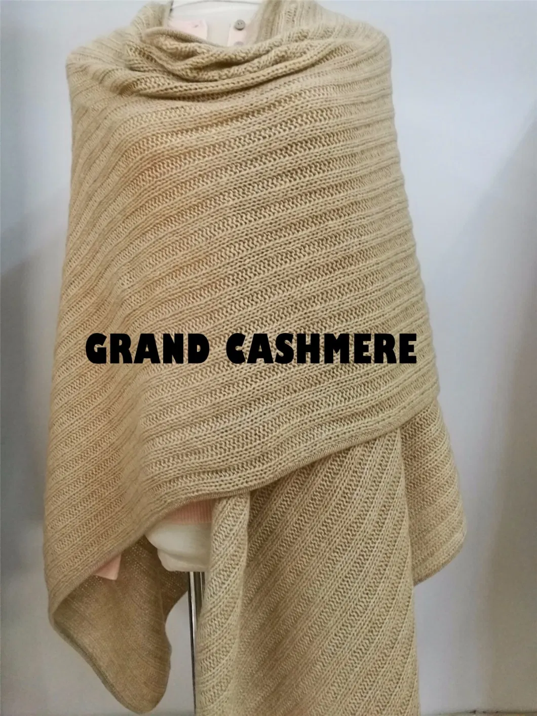 Luxury 100% Cashmere Chunky Rib Poncho Shawl