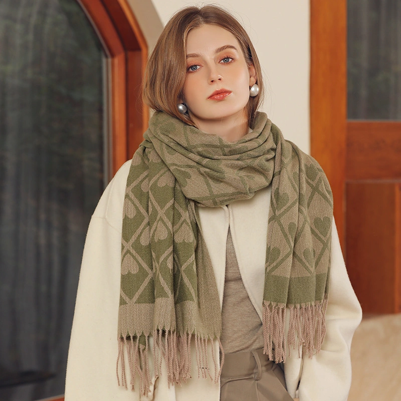 New Style Autumn and Winter Love Print Plaid Fashion Tassel Warm Lady Scarf