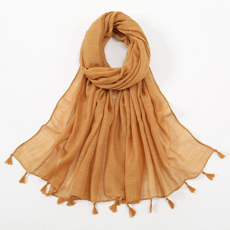 High Quality Solid Plain Bamboo Cotton Blend Four Sides with Tassel Scarf