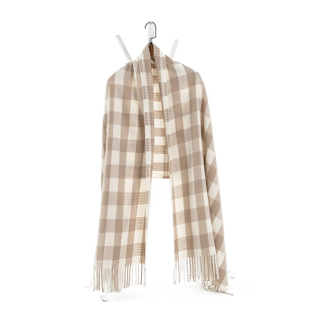 Winter Thicken Keep Warm Soft Tassels Women Wool Shawl Scarf Checked