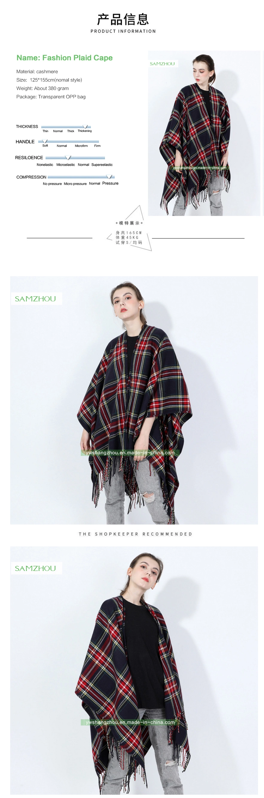 Western Slit Plaid Cape Fashion Scarf Lady Cashmere Shawl Winter