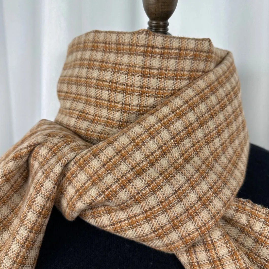 Yellow Checked Cashmere Long Winter Warm Wool Shawl Scarves for Men Women