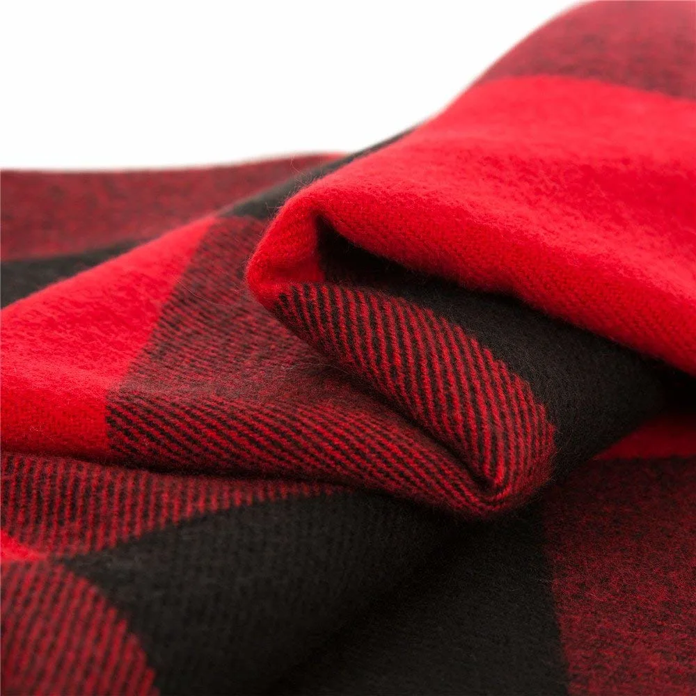 Winter Cashmere Warm Comfortable Classic Red and Black Plaid Acrylic Woven Scarf with Sleeves Wholesale
