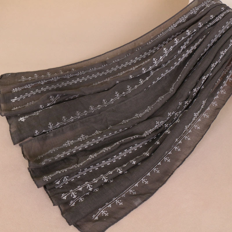 New Style Cotton Printed Monochrome Custom Yarn Hijab Fashion Long Soft Lady Scarf