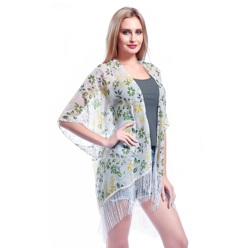 Wholesale Custom Ladies Summer Chiffon Poncho with Tassels