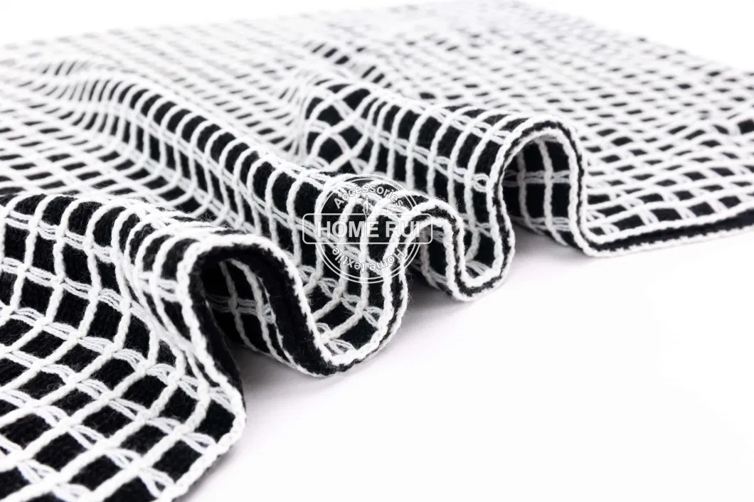 Home Rui Wholesale Outerwear Apparel Accessory Unisex Winter Black White Cashmere Feel Fluffy Chunky Tassel Plaid Grids Wrap Blanket Shawl Large Scarf