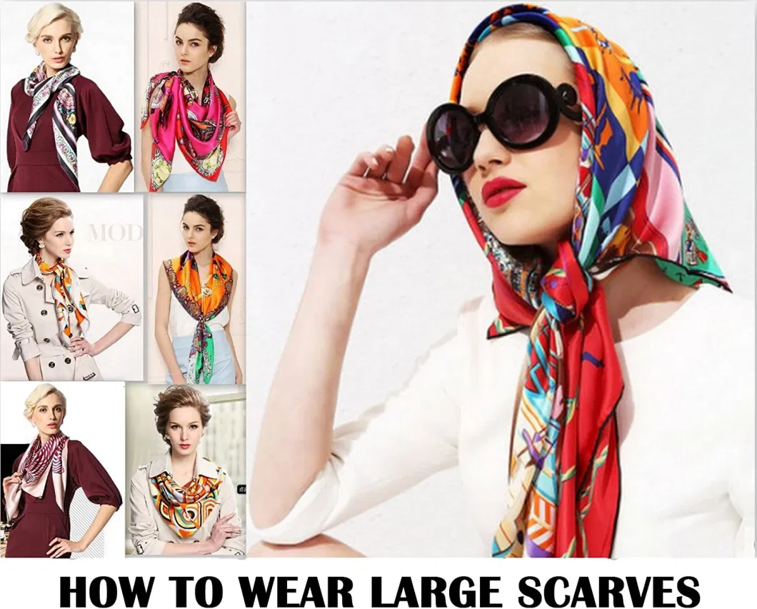 19mm Digital Custom 100% Pure Silk Square Scarf Headscarf with Printing Logo