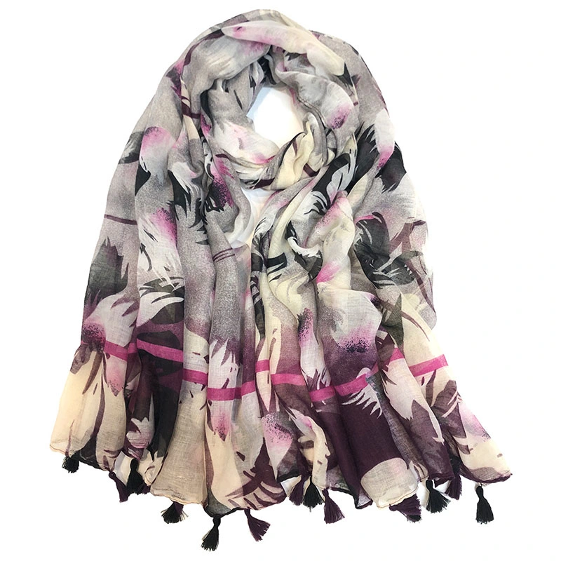 Sunscreen Long Cotton Linen Scarf Fashion Retro Floral Printed Tassel Scarves Shawls