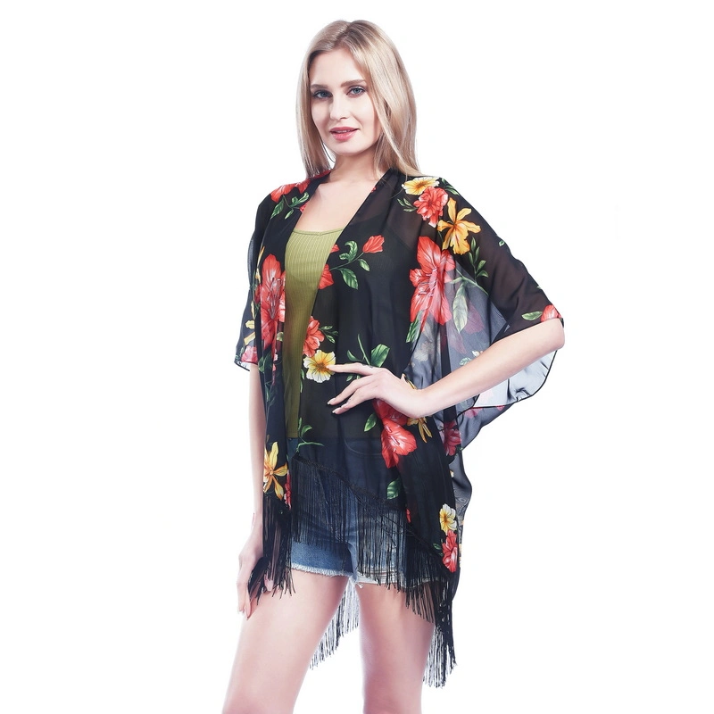 Summer Chic Sheer Lightweight Poncho with Tassel for Lady