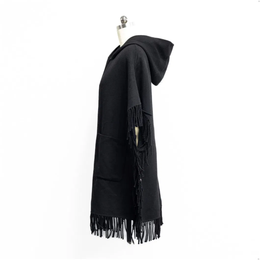 Women Fashion Clothes Sleeveless Double Wool Hand Made Hooded Cape in Winter