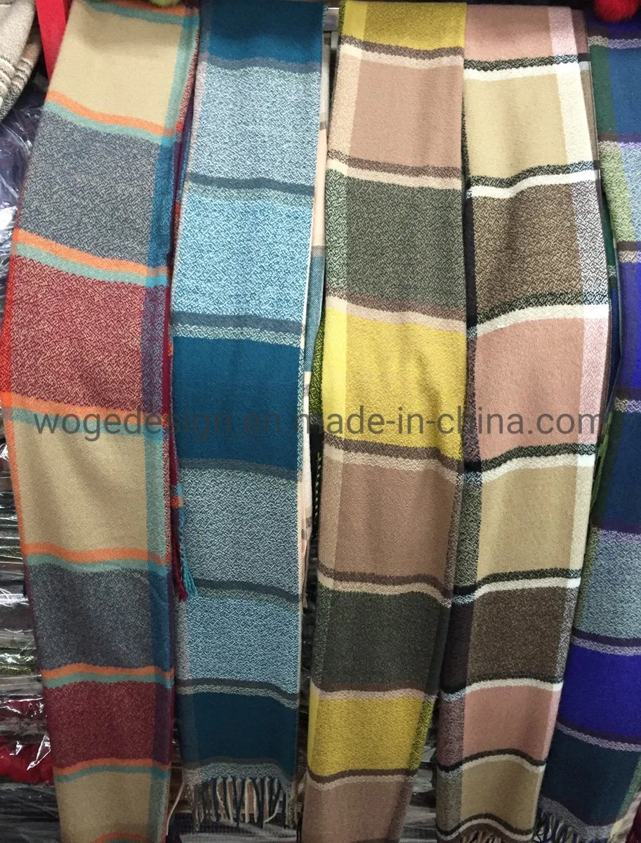 Fashion Hot Designer Factory Wholesale Womens Pashmina Shawl Jacquard Acrylic Tartan Checked Scarf for Fall Winter