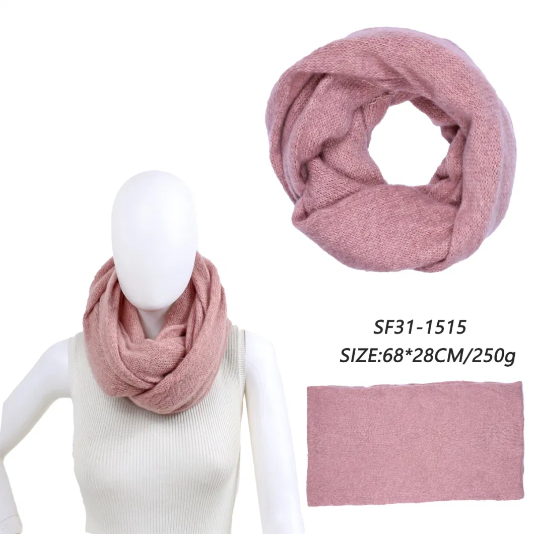 Pure Color Lady&prime;s Acrylic Set Collar Hm Wool Headband Loop Scarf with Knot Decoration