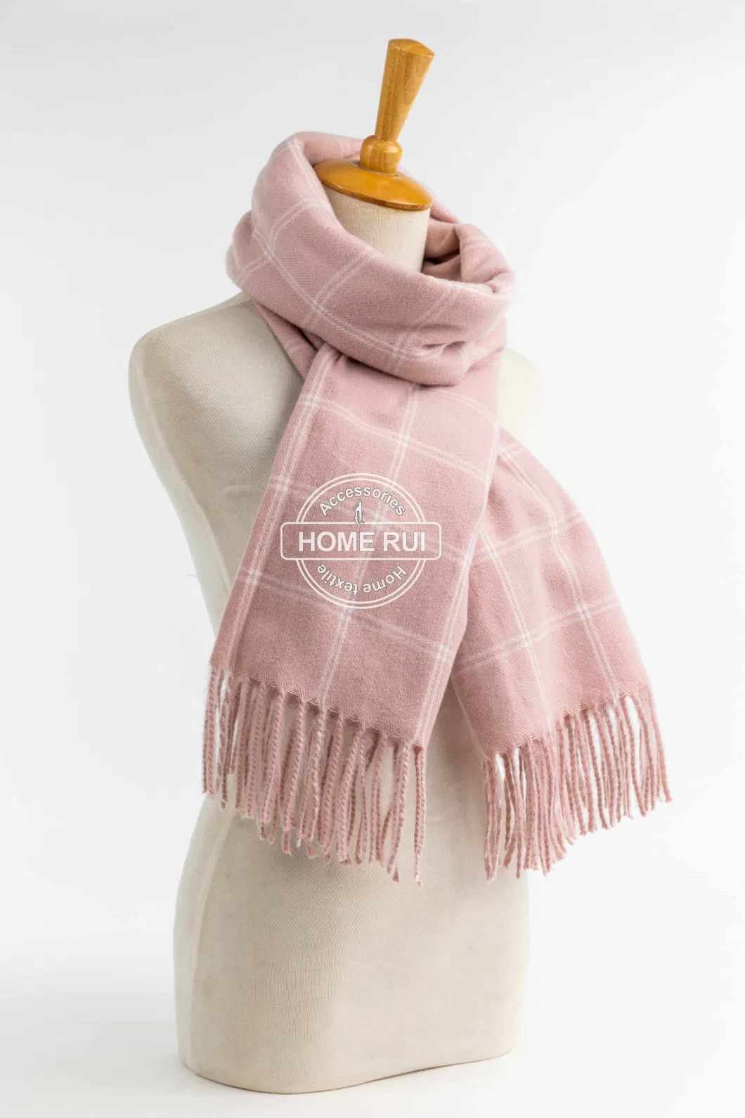 Wholesaler Custom Outerwear Outfit Apparel Accessory Unisex Winter Pink Fringe Checks Grid Tartan Cashmere Feel Shawl Pashmina Windowpane Blanket Scarf