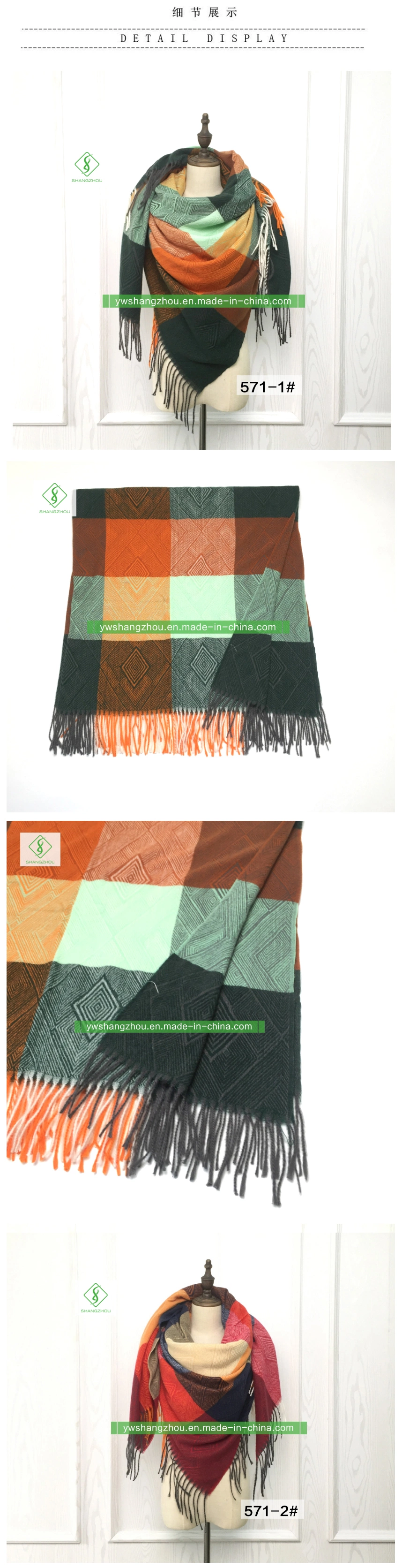 Russian Plaid Cashmere Square Scarf Fashion Lady Shawl with Tassel