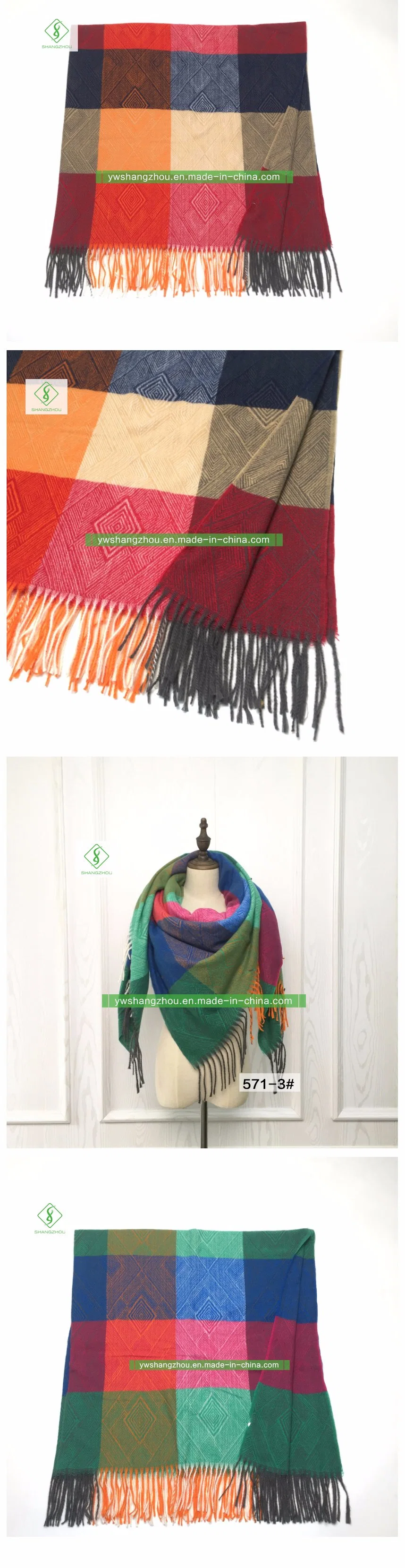 Russian Plaid Cashmere Square Scarf Fashion Lady Shawl with Tassel