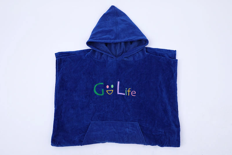 OEM Wholesale Custom 100% Cotton Blue Poncho Surf Hooded Towel Changing Robe