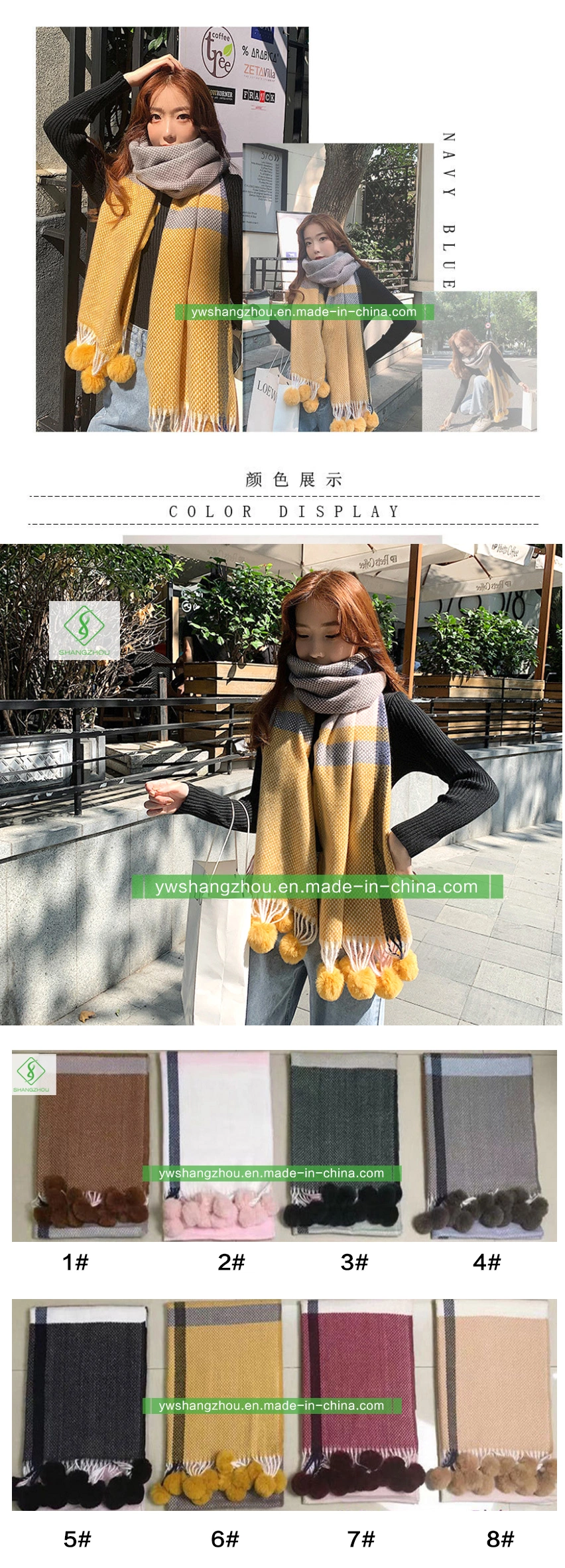 Europe Cashmere Scarf with Wool Ball Fashion Soft Lady Shawl