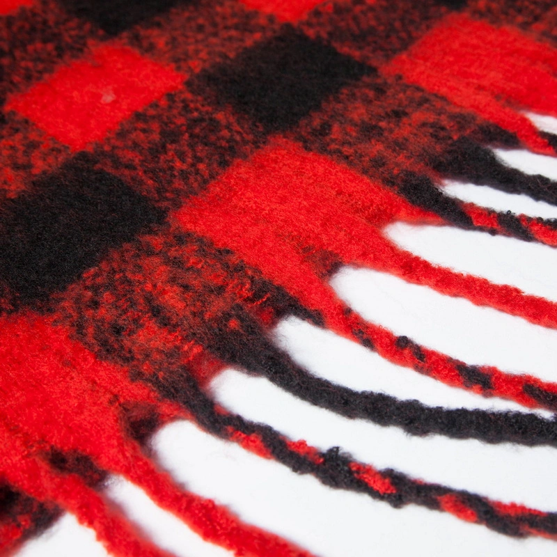 Stylish Thick Tartan Red and Black Plaid Poncho Wrap Shawl for Women
