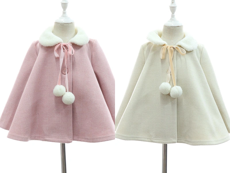 Baby Girl Winter Outdoor Sweet Herringbone Princess Wool Sherpa Coat Jacket Cape